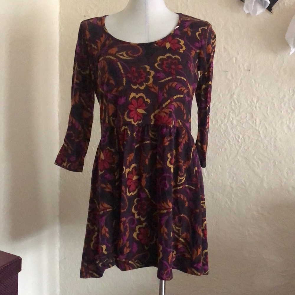 Rich Purple, Plum, Golden Yellow, Orange Boho Floral  Dress